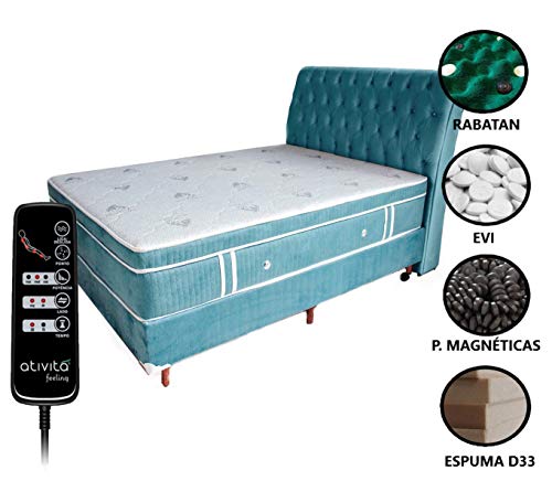 Colchão Magnético SLIM Com Massageador Queen + Box Bipartida + Cabeceira (Azul Celeste Cab. Azul)