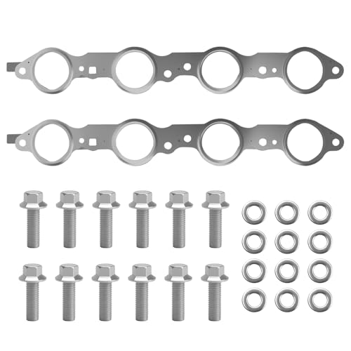 12617944 LS Engine Exhaust Manifold Gasket with Bolts Fit for Chevy Silverado 1500/2500, GMC Sierra/Surburban, Pontiac, LS1 LS2 LS3 LS6 LQ4 LQ9 Multi-Layer Steel Gasket Replace 551696