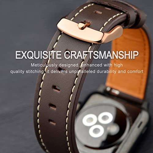 Image of ANNEFIT 22mm Watch Band with Rose Gold Buckle, Quick Release Genuine Leather Replacement Strap (Dark Brown)
