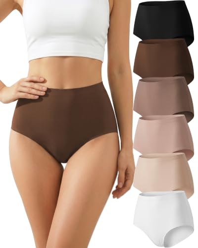 Image of TDONE Seamless Knickers for Women High Waisted Tummy Control Knickers Breathable No Vpl Invisible Ladies Briefs Comfortable Stretch Full Coverage Panties Soft Hipster Womens Underwear Multipack 6 Pack