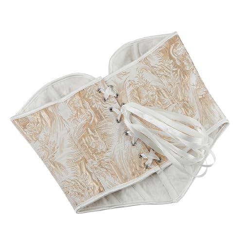 Bowanadacles Woman Renaissance Vintage Corset Sweetheart Neck Golden Floral Print Tube Top Tie Back Shapewear Vest4