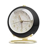 Aldervine Small Desk Clock, Retro Bedroom Table Vintage Analog Alarm Clock, Silent Non-Ticking Gold