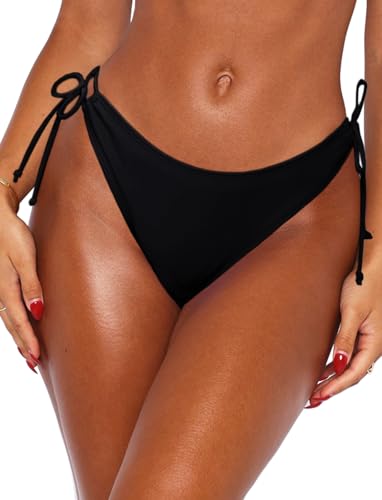 Bikini Bottoms for Women Full Coverage Bathing Suit Swim Bottom Thong Bikinis Black