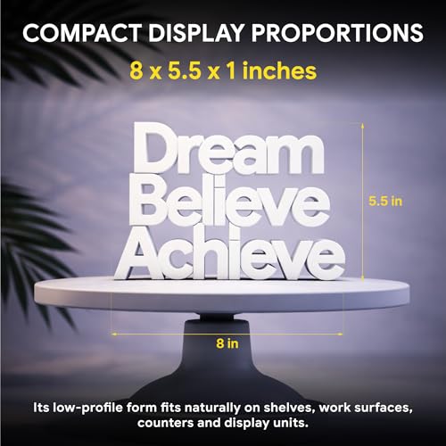 Image of Mad Masters Dream Believe Achieve Motivational Desk Decor - Aesthetic Table, Shelf & Wall Showpiece for Home Office, Business. Vastu Friendly Gifting, Classic White (8x5.5x1 Inch)