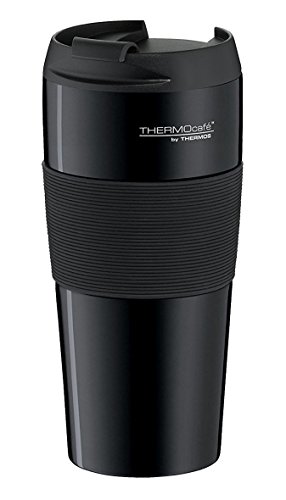 THERMOcafé by THERMOS TC THERMO PRO 0,40l, charcoal black mat, Kaffeebecher to Go Thermo aus Edelstahl, 4h heiß & 8h kalt, schwappsicher mit Grip Zone für Uni, Schule, Büro