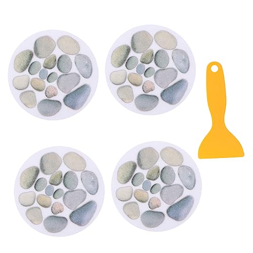 HEALEEP 4Pcs Slip Bathtub Stickers Diameter Stone Pattern Decals Self Adhesive Non Slip Tub Pasters with Scraper Bathroom Safety for Slippery Surfaces