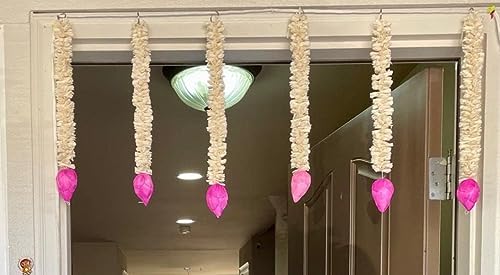 VRB Dec Acrylic Lotus Hangings for Home and Temple Decor - 6 Pcs Set for Diwali, Wedding & Festival Decoration (Gajra With Lotus Bud, 6) White