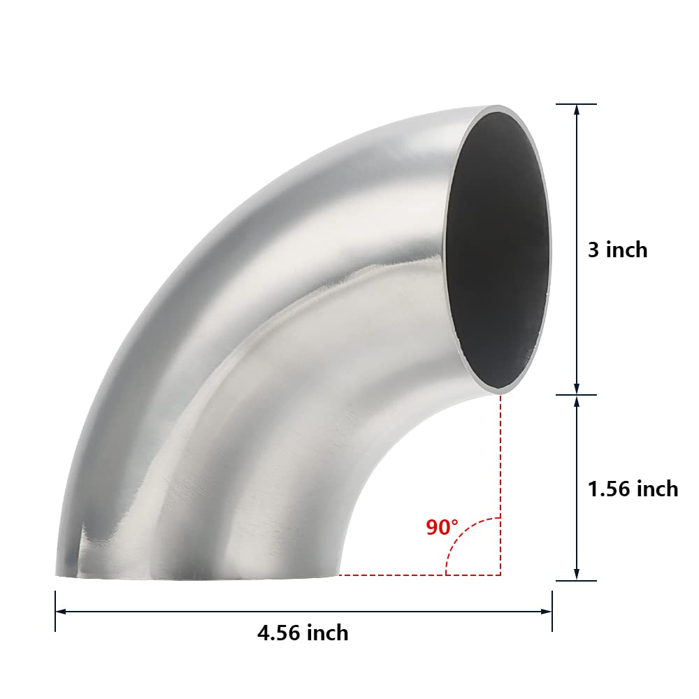 3" Ultra Tight Radius Mandrel Bend 90 Degree 304 Stainless Steel 0.84D Exhaust E - Foto 4