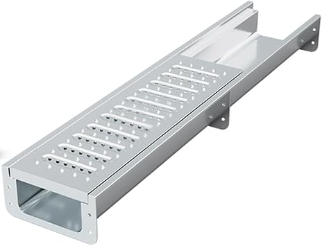 Stainless Steel 304 Linear Channel Drain Kit for Garden Garage, Restaurant U-Shaped Floor Drainage Trench, Kitchen Metal Drain with Grates SystemsSilver-201B,45.7X5.9X3.9IN