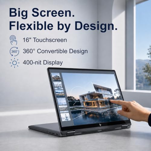 Image of HP OmniBook X Flip 16 inch 2-in-1 Laptop, Intel Ultra 7 256V, 16GB DDR5 2TB SSD | Next Gen Envy x360, FHD+ Touchscreen, Copilot+ PC, Arc 140v GPU 8GB, 1080p IR Webcam, for Creators, Designers, Win 11 Pro