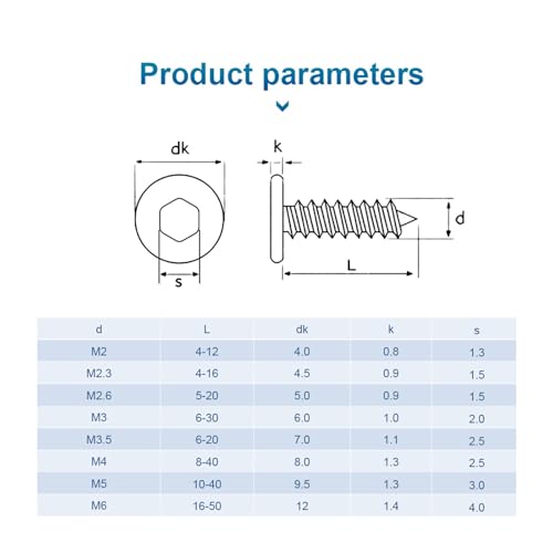 Hex Socket Ultra Thin Flat Head Self Tapping Screw(16mm,M2.6 50pcs)2