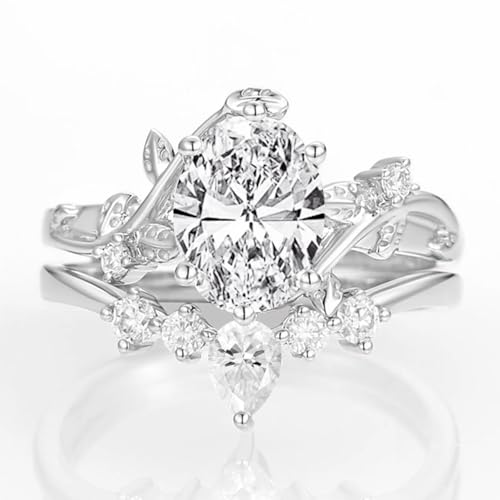 Leaf Wedding Ring Set for Women White Gold 1CT Oval Cut Moissanite Bridal Ring Set Engagement Ring Set 925 Sterling Silver 10K 14K 18K Gold3
