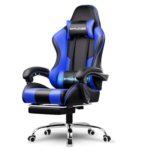 GTPLAYER Gaming Stuhl mit Lautsprecher Bürostuhl Schreibtischstuhl Musik Audio Gamer Stuhl Drehstuhl Ergonomisches Design PC Stuhl Multi-Funktion E-Sports Chefsessel schwarz-blau gtracing Series
