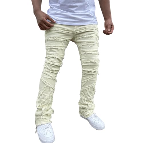 Men's Stretch Slim Fit Skinny Stacked Ripped Jeans Y2K Denim Pants Regular Fit Trousers Streetwear