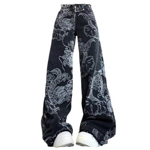 Y2K Aesthetic Cargo Track Pants, Cyber Fairy Grunge Pants, Casual Dragon Aesthetic Jeans, Gothic Ripped Pants