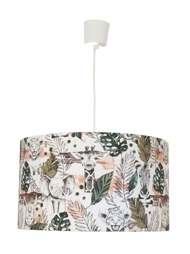 Générique Lustre suspension abat-jour motifs animaux de la jungle feuilles monstera - tigre - éléphant - rhinocéros - girafe - zèbre idée cadeau...