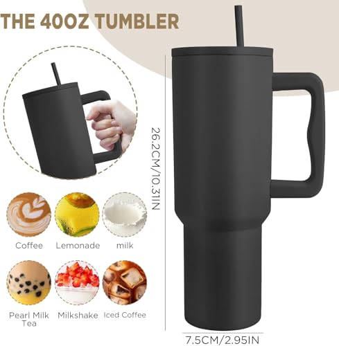 Image of Personalized Tumbler Combo Set with Name | 1200ml Stainless Steel Insulated Mug with Straw Handle + 435ml Glass Sipper Cup | Leakproof Coffee Mug Gift (Brown Mug /Black)
