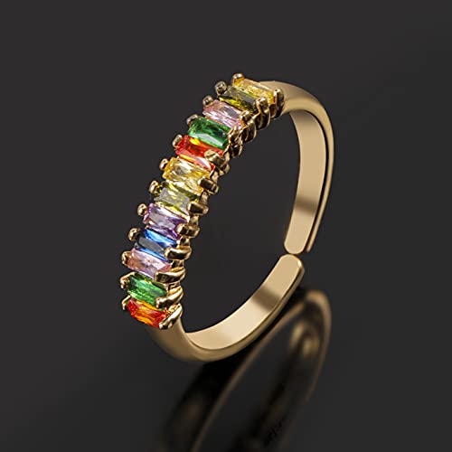Uujoy 18K Gold Plated Cubic Zirconia Adjustable Multicolor Eternity Ring, Engagement Ring For Women #TOP1