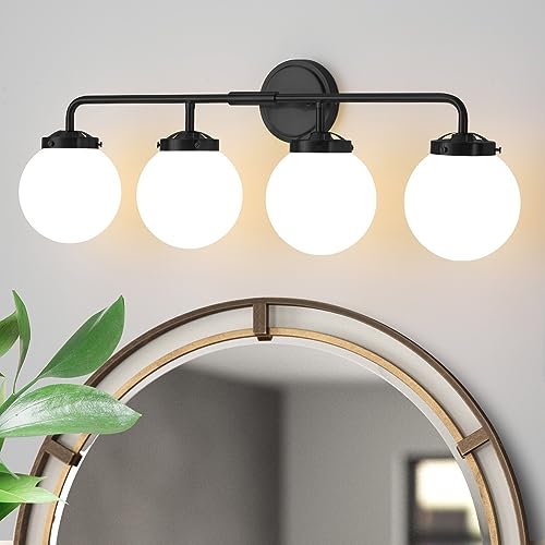 Deyidn Bathroom Light Fixtures Over Mirror, 4-Light Matte Black Vanity