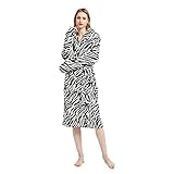 Bedruckter Bademantel Damen Frottee, 100 % Flanell, Kuschelfleece Bademäntel, zebra, One size