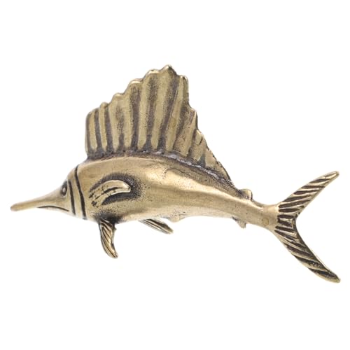 Abaodam Miniature Brass Ocean Fish Figurine Rustic Decorative Sea Creature Ornament Collectible for Home Decor Tea Ceremony Accessory 4-inch Unique Ocean Animal