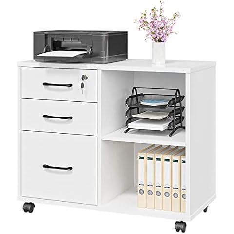 Mobile 3 Drawer File Cabinet with Shelves Cover