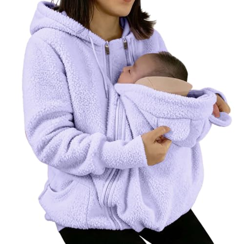 Veste Polaire pour Femme - Fermeture éclair - Manches Longues - Kangourou - 2 en 1 - Manteau d'hiver Thiken - Veste de Portage pour Maman - Vêtement d'extérieur Chaud avec Sac de Portage pour bébé