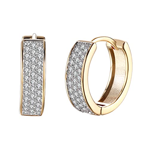 Wskfly 14K Gold Plated Three Row Diamon Huggie Earrings For Women,Colorful Snowflake Pendant Necklace, Rose Gold Plated Multi Gemstone Necklaces Set #TOP1