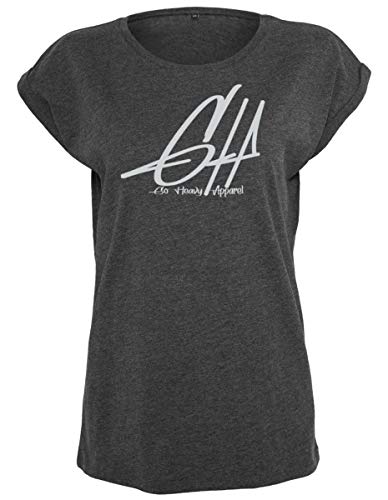 GO HEAVY Oversize Frauen Fitness Wor-Out T-Shirt | Kurzarm Yoga Gym Sportshirt | Aufdruck Graphic | Dunkelgrau XL Cover