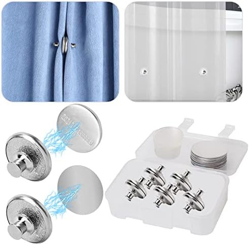 Jcabin Curtain Magnets Closure 12 Pcs, Upgrade Curtain Weights Strong Magnets Button to Keep Curtain Closed Prevents Light Leakage and Curtains from Being Blown Around with 16 Self-Adhesive Patches