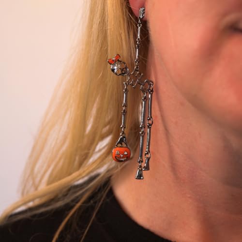 Rosemarie Collections Halloween Earrings for Women - Spooktacular Dancing Skeletons Halloween Jewelry - Hypoallergenic Post Back Skull Earrings - Skeleton Earrings - Spooky Earrings - 4.25 Inch2