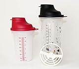  TW TUPPERWARE Mix-Fix Shaker Shaky Shake-It 1x 600ml SCHWARZ + 1x 350ml ROT + Ketchuplöffel