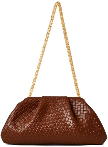 Image of Women's Woven Evening Bag Ruched Dumpling Clutch Purse Detachable Chain Crossbody Bag