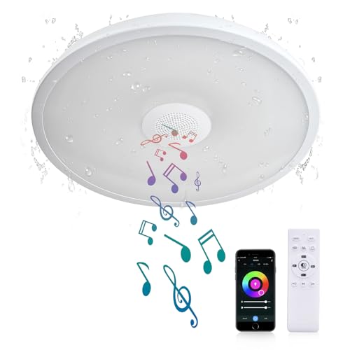 AIHONKON Plafonnier LED intelligent étanche, avec haut-parleur Bluetooth, fonction de RGB, éclairage réglable de, contrôle via l'application Tuya,...