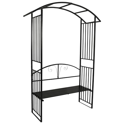 DEGAMO Rosenbogen Avignon mit Sitzbank für 2 Personen, stabiles Metallgestell 220x120cm, schwarz beschichtet, Outdoor