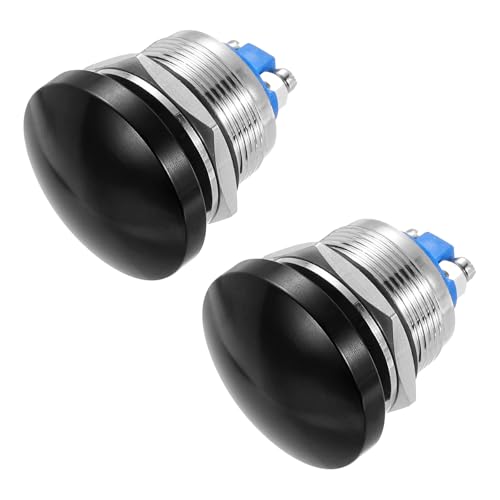 METALLIXITY 2PCS 3A 22MM 7/8" Momentary Mushroom Head Push Button Switch 12V 24V 120V 250V AC Black 1NO Waterproof IP65 SPST Domed Round 2 Screw Foot Switch
