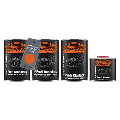TRISTARcolor Autolack Set Dose spritzfertig für Mercedes/Daimler Benz 2501 Rotorange/Red-Orange Grundlack + Basislack + 2K Klarlack 3,5L