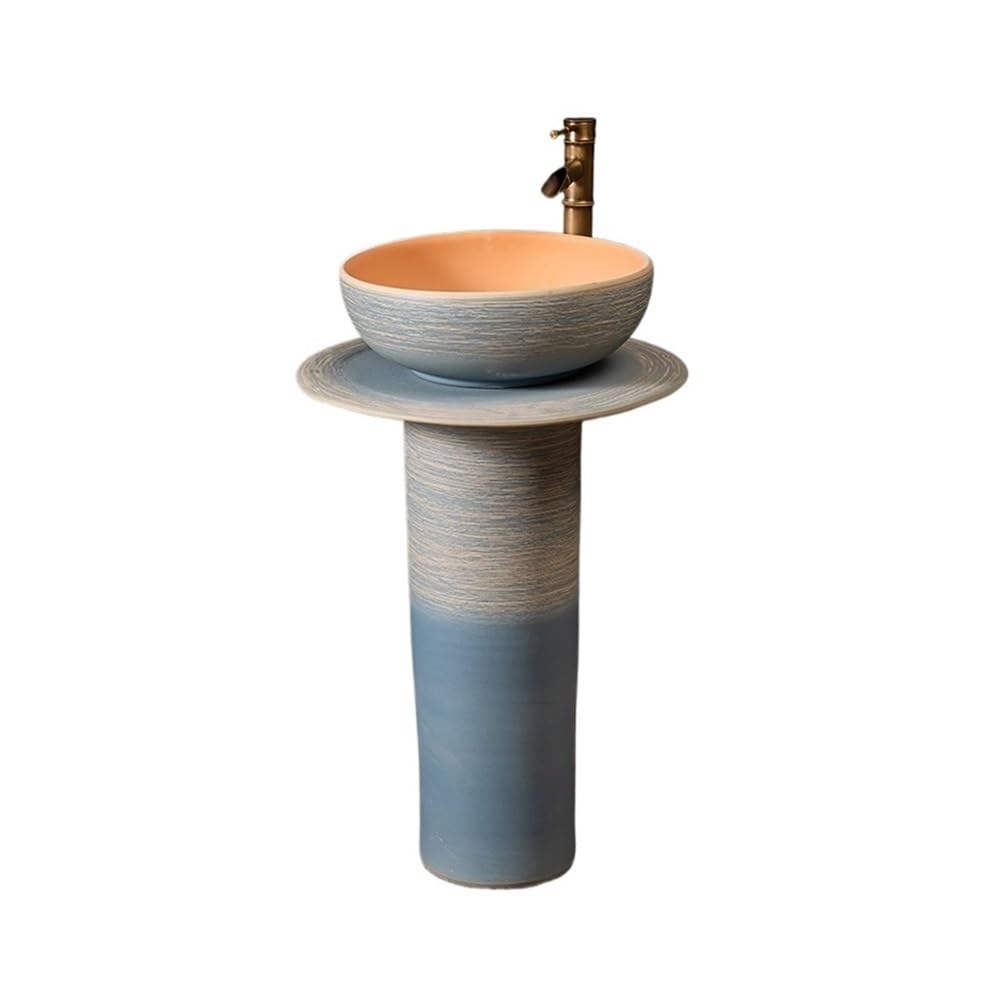 ASerZenith Modern Outdoor Ceramic Pedestal Sink Hotel Bathroom Vanity With Faucet And Drain Kit Bathroom Pedestal Sink