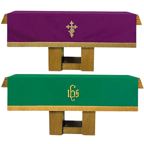 Needzo Reversible Altar Frontal in Purple & Green - Smooth Weave Polyester with Embroidery, 72