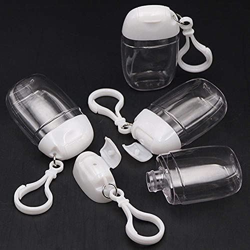 10 Pcs 1Oz 30ml Clear Empty Bottles Hand Sanitizer Travel Holder Hook Keychain Carriers White Flip Cap Reusable Portable Empty Bottle Refillable Cosmetic Container for Liquid Lotions Creams3