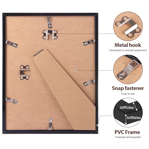 Image of Fixwal 8.5x11 Picture Frame Set of 6 Graduation Certificate Frames with Shatter Resistant Plastic Cover, Thin Border and Light Weight Photo Frames for Wall or Tabletop Display, Black