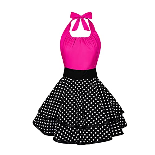 Violet Mist Cute Vintage Aprons for Women Sexy Rose Pink Polka Dot Retro Aprons Girls Ladies 50s Christmas Apron Lovely kawaii Adjustable Cooking Kitchen Apron for Housewife Waitress Mother's Gift