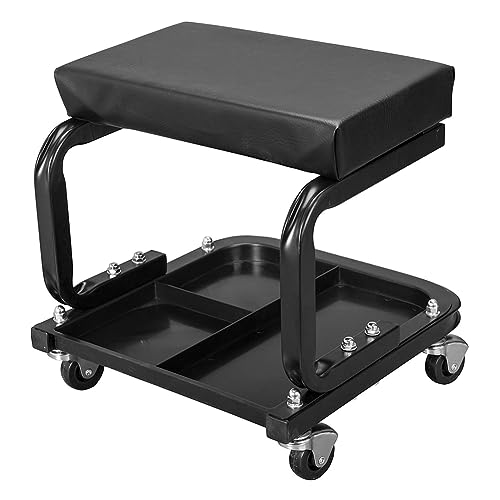HPDMC Garage Workshop C-frame Creeper Rolling Work Seat with Tool Tray Storage, 11.5 x 12.5-inch, Black