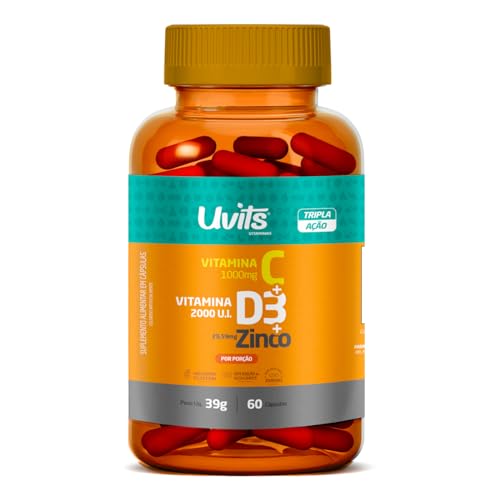 Vitamina C 1000mg + D3 2000UI + Zinco 29,59mg 60 Cápsulas