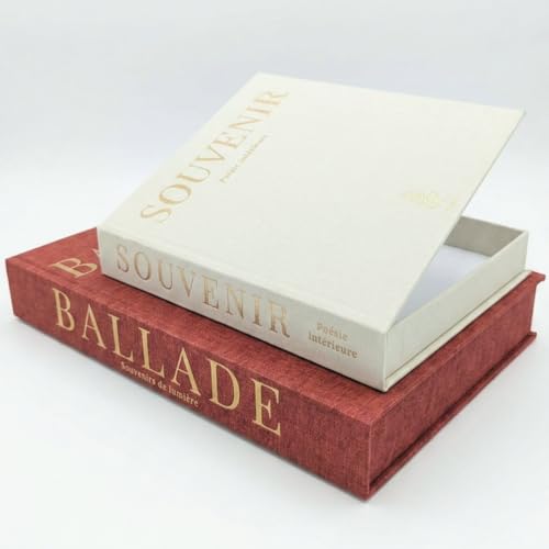 Faux livres décoration d'intérieur en lin – Lot de 2 boîtes secrètes luxe pour deco de bibliothèque ou étagère salon – Livres factices avec...