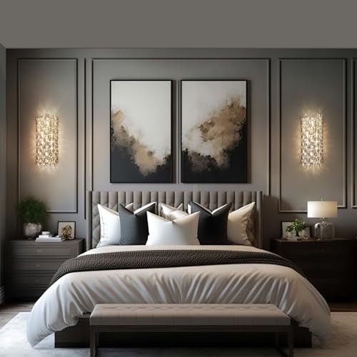 Image of Crystal Wall Sconces,Modern Wall Light Fixtures,Chrome Wall Lamp,Luxury Crystal Wall Sconces for Living Room Bedroom Bathroom Hallway Doorway Stairway Bedside