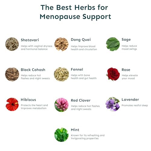 Menopause Support Tea | Cooling relief for Hot Flashes, Night Sweats, Mood Swings, Bloating, Promotes Restful Sleep, Supports Bone and Joint Health | 10 Herbs including Shatavari, Black Cohosh, Red Clover, Fennel, Sage | 100% Organic | Hibiscus Mint Flavor | 30 Tea Bags - Image 3
