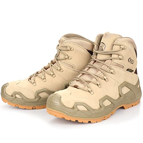 Ouxx Mens Hiking Military Boots,Waterproof Lightweight Tactical Leather Shoes,Lace Up,Soft Toe(Wheat, Ox6601, Us 9) #TOP1