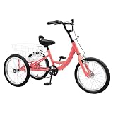 JDBDU Triciclo per bambini da 7 a 10 anni, robusta bici Cruiser in acciaio al carbonio (portata 145 kg), bicicletta a 3 ruote con cestino e sedile regolabile in altezza