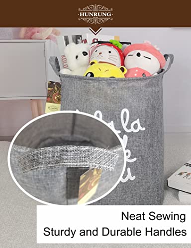 HUNRUNG Laundry Hamper,Large Canvas Fabric Lightweight Storage Basket Toy Organizer Dirty Clothes Collapsible Waterproof for College Dorms, Children Bedroom,Bathroom (Grey Lala)